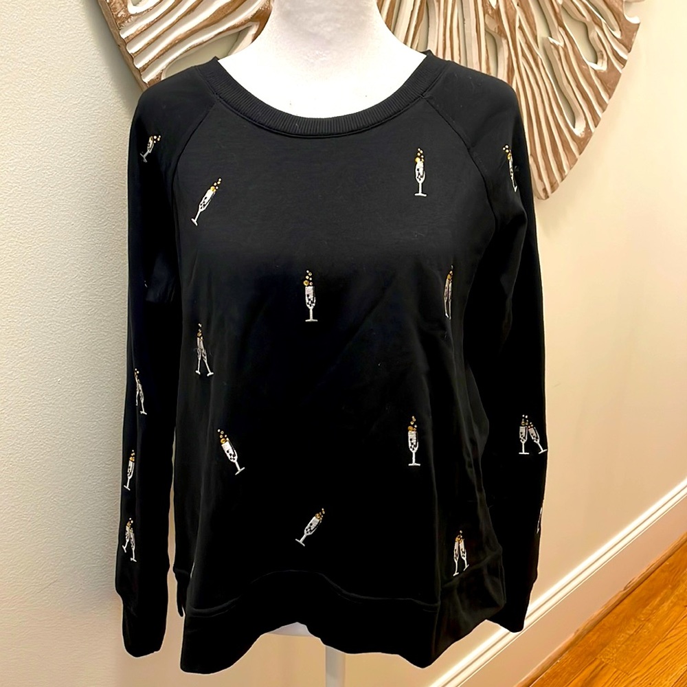 Philosophy Black Sweatshirt with Champagne Glass Embroidery